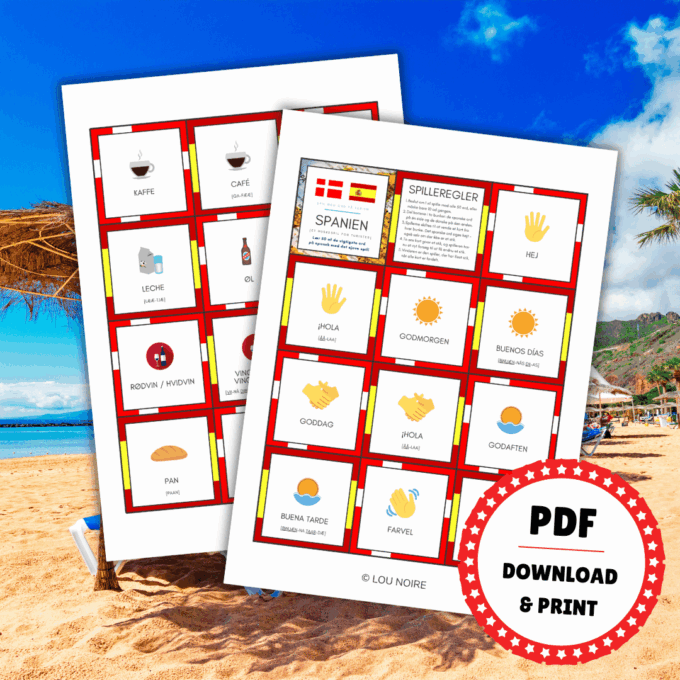 Vendespil til spanskundervisning - Spil med ord på ferien - Spanien - Lou Noire