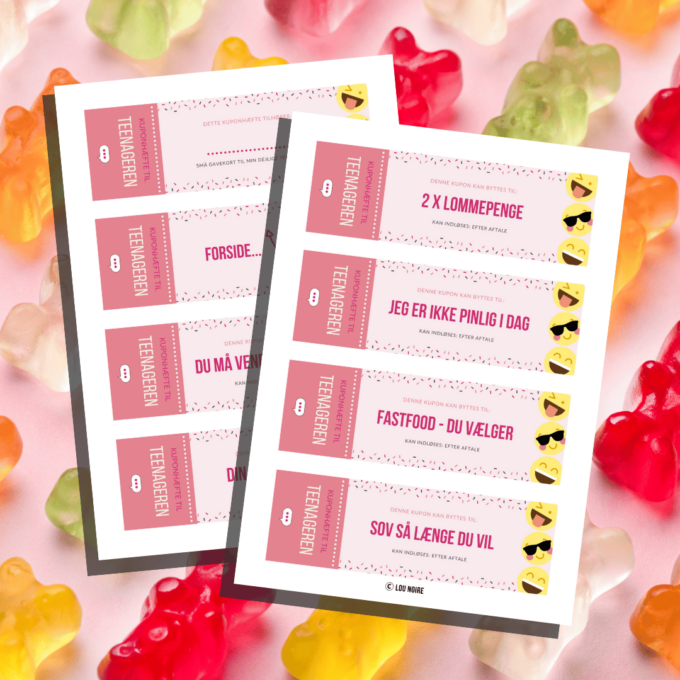 Kuponhæfte til teenageren - pink - Lou Noire - Print selv