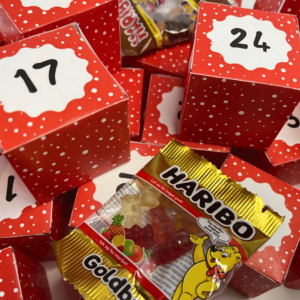 24 juleæsker - røde med snefnug - Lou Noire - Pakkekalender
