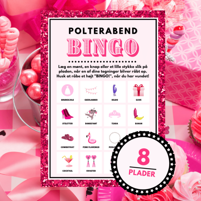 Polterabend-bingo - 8 plader - Lou Noire - Underholdning til polterabend