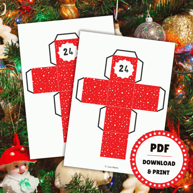 Skabeloner - 24 juleæsker - røde med snefnug - Lou Noire