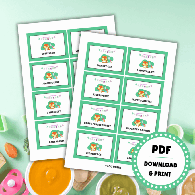 Gæt og grin til babyshower - grøn - Lou Noire - Leg til babyshower