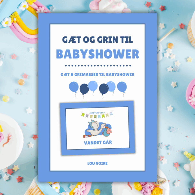 Gæt og grin til babyshower - blå - Lou Noire - Cover Gæt og grin til babyshower - blå - Lou Noire - Cover