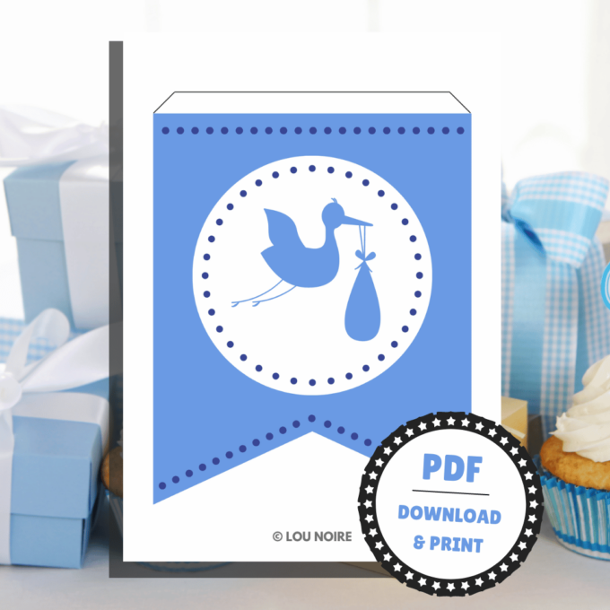 Festlig guirlande til babyshower - blå - Lou Noire - Stork Festlig guirlande til babyshower - blå - Lou Noire - Stork