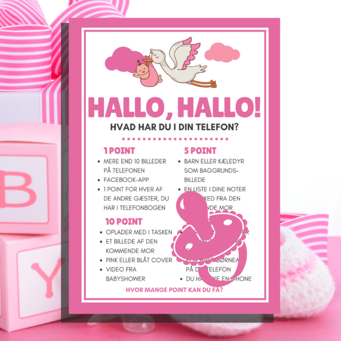 7 sjove spil til babyshower - pink - Lou Noire - Telefonspil 7 sjove spil til babyshower - pink - Lou Noire - Telefonspil