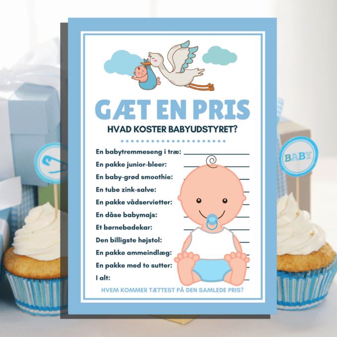 Gæt en pris - 7 sjove spil til babyshower - blå - Lou Noire