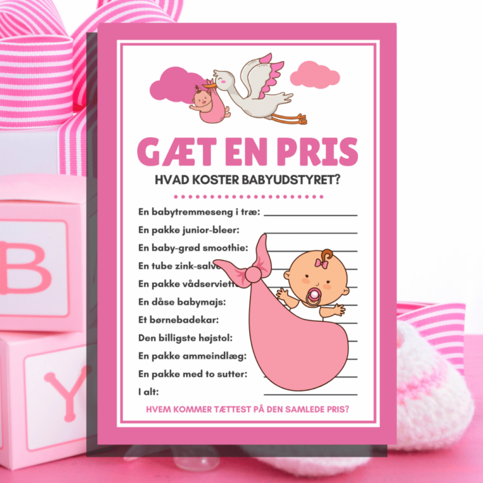 Gæt en pris - 7 sjove spil til babyshower - pink - Lou Noire Gæt en pris - 7 sjove spil til babyshower - pink - Lou Noire