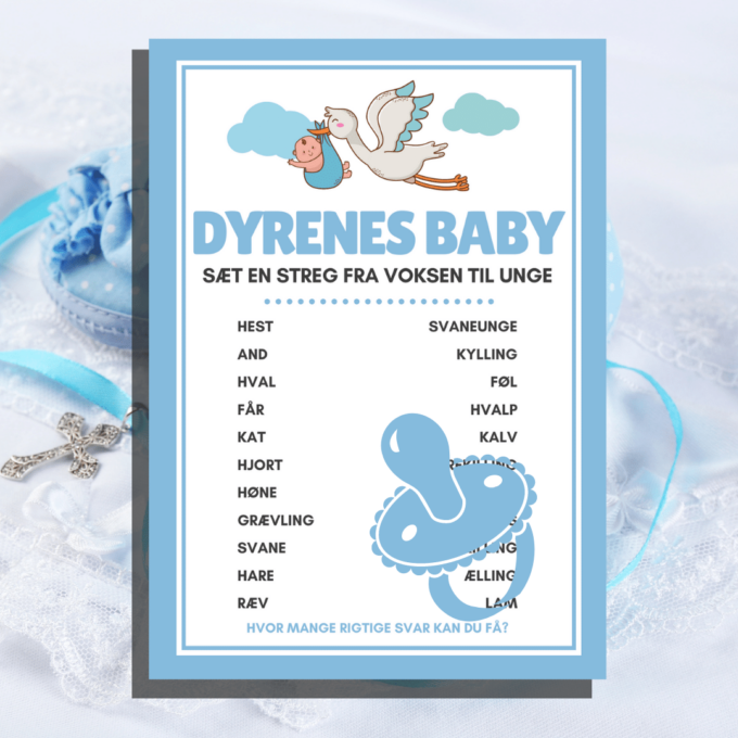 7 spil & gæstebog til barnedåb - blå - Lou Noire - Dyrenes baby