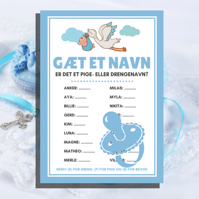 7 spil & gæstebog til barnedåb - blå - Lou Noire - Gæt et navn