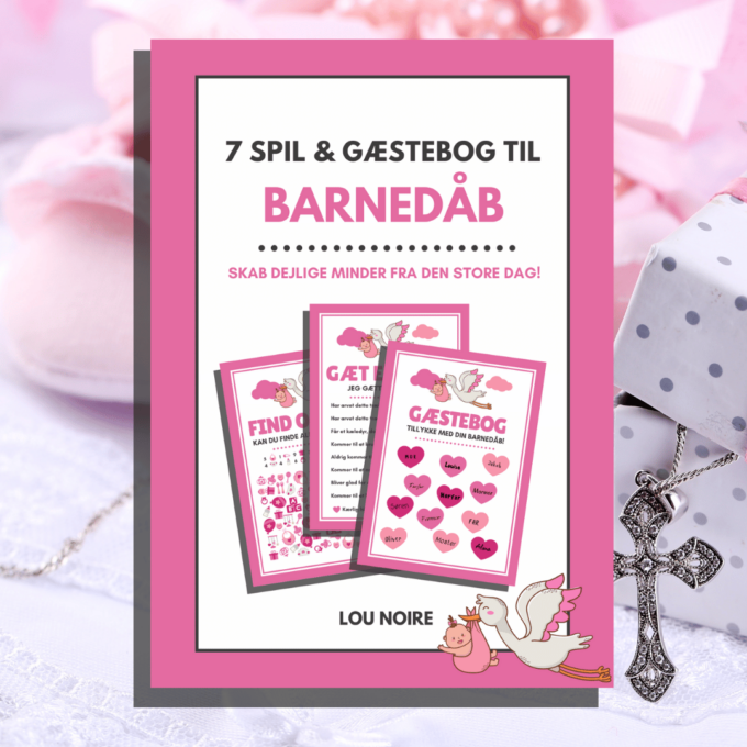 Lou Noire - 7 spil og gæstebog til barnedåb - pink - Cover Lou Noire - 7 spil og gæstebog til barnedåb - pink - Cover