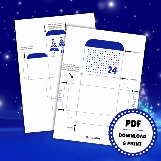 En julekalender med 24 æsker - blå - Lou Noire - Skabeloner