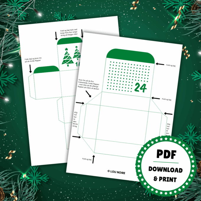 En julekalender med 24 æsker - grøn - Lou Noire - Skabeloner