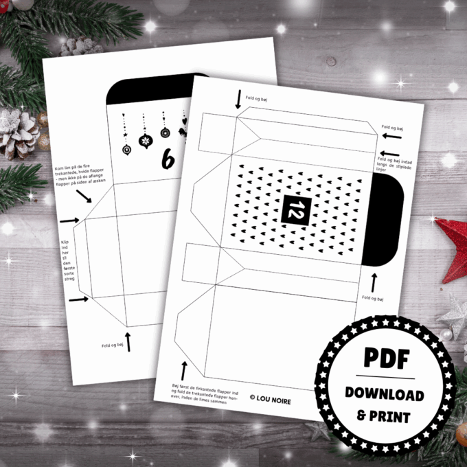 En julekalender med 24 æsker - sort - Lou Noire - Skabeloner