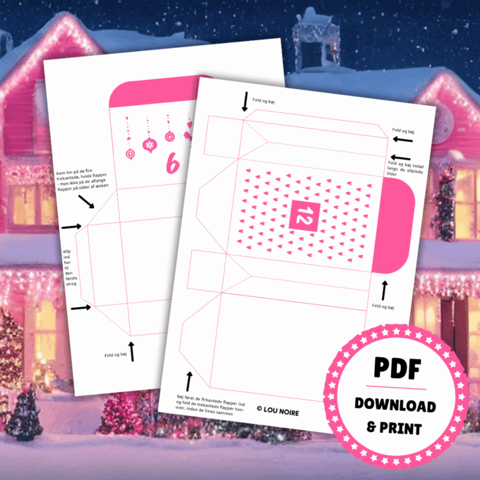 Pakkekalender - En julekalender med 24 æsker - lyserød og hvid - Lou Noire