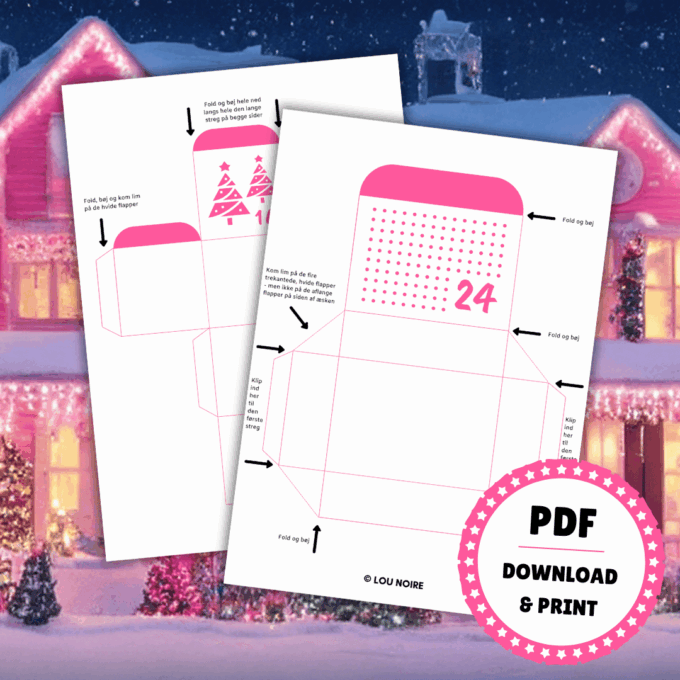 Skabeloner - En julekalender med 24 æsker - lyserød og hvid - Lou Noire