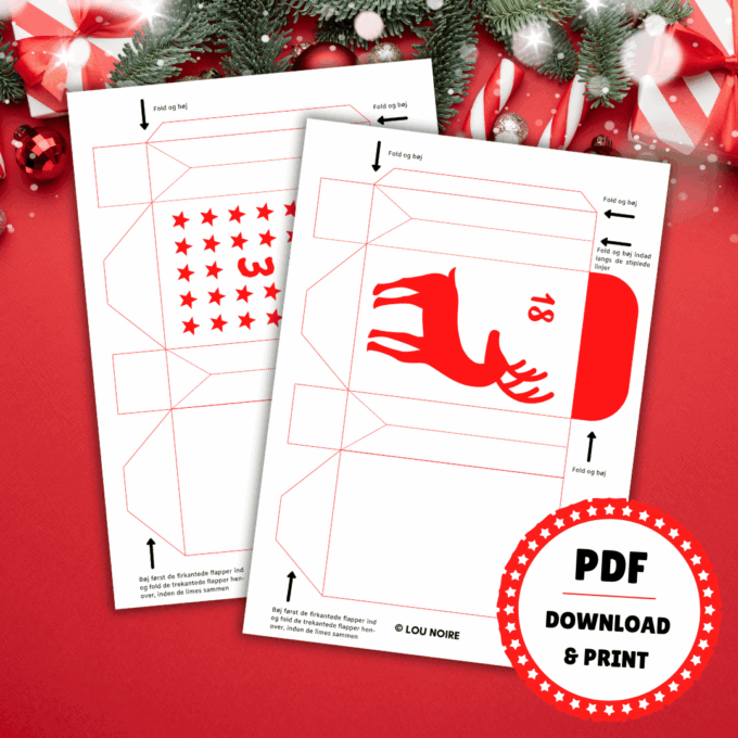 En julekalender med 24 poser - rød - Skabeloner - Lou Noire En julekalender med 24 poser - rød - Skabeloner - Lou Noire