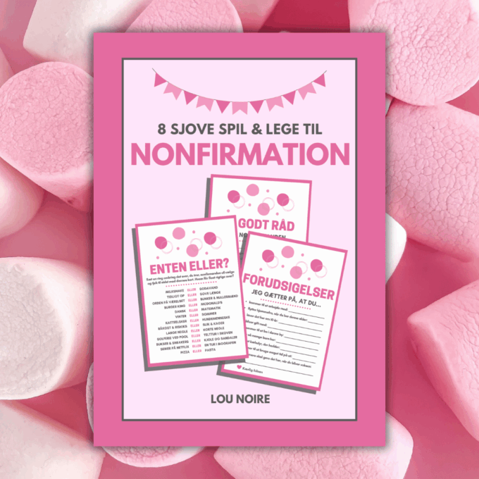 Cover - 8 sjove spil og lege til nonfirmation - pink - Lou Noire