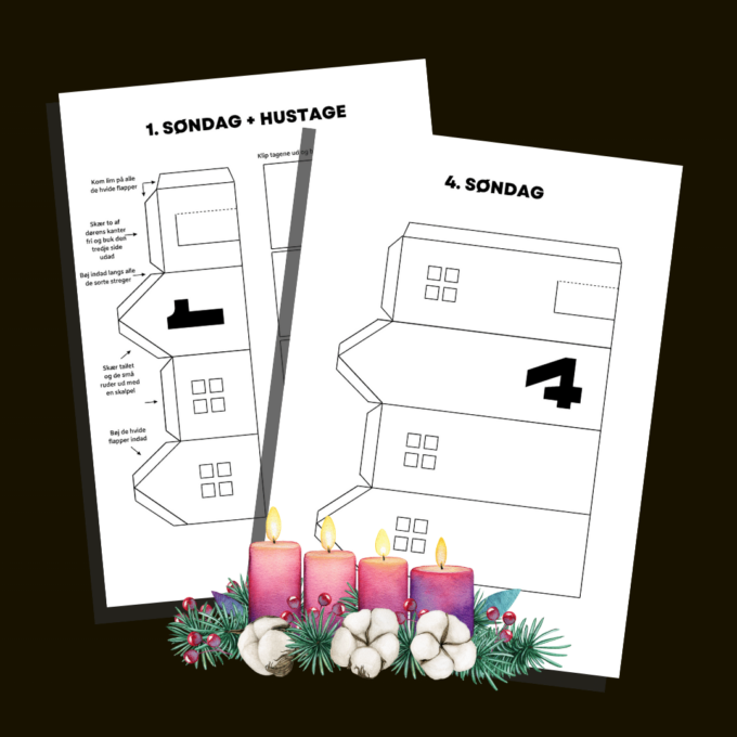 Adventskalender med 4 julehuse - Lou Noire - Skabeloner