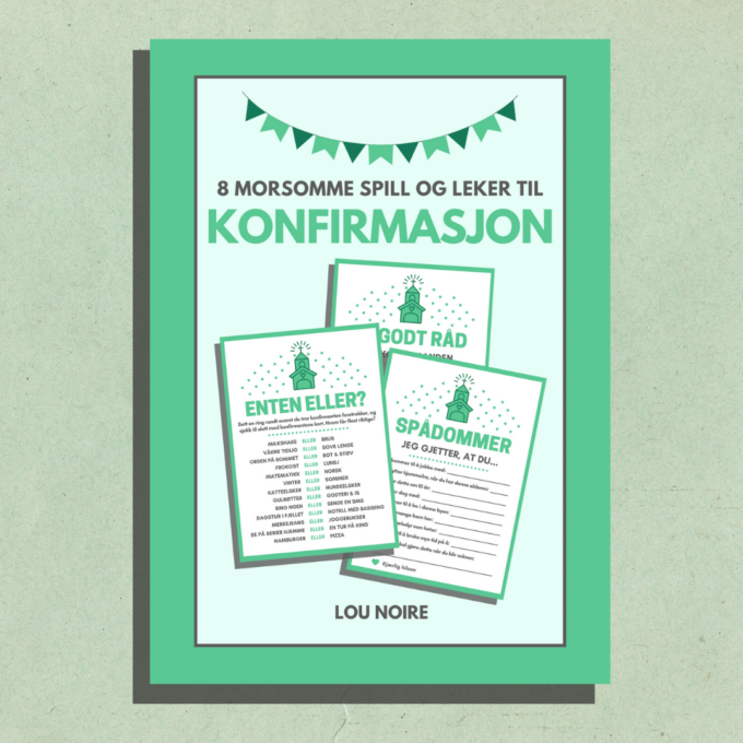Norsk - 8 morsomme spill og leker til konfirmasjon - grønn - Lou Noire - Cover Norsk - 8 morsomme spill og leker til konfirmasjon - grønn - Lou Noire - Cover