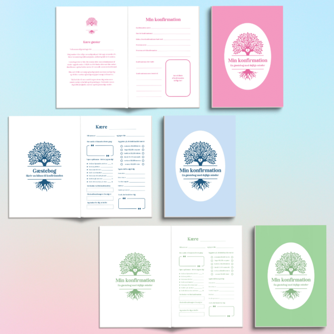 Gæstebog til konfirmation (Paperback) - Lou Noire - Pink, blå og grøn Gæstebog til konfirmation (Paperback) - Lou Noire - Pink, blå og grøn