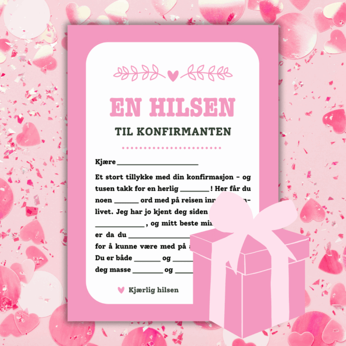 Norsk - 8 festlige innslag til konfirmasjon - rosa - Lou Noire - Hilsen