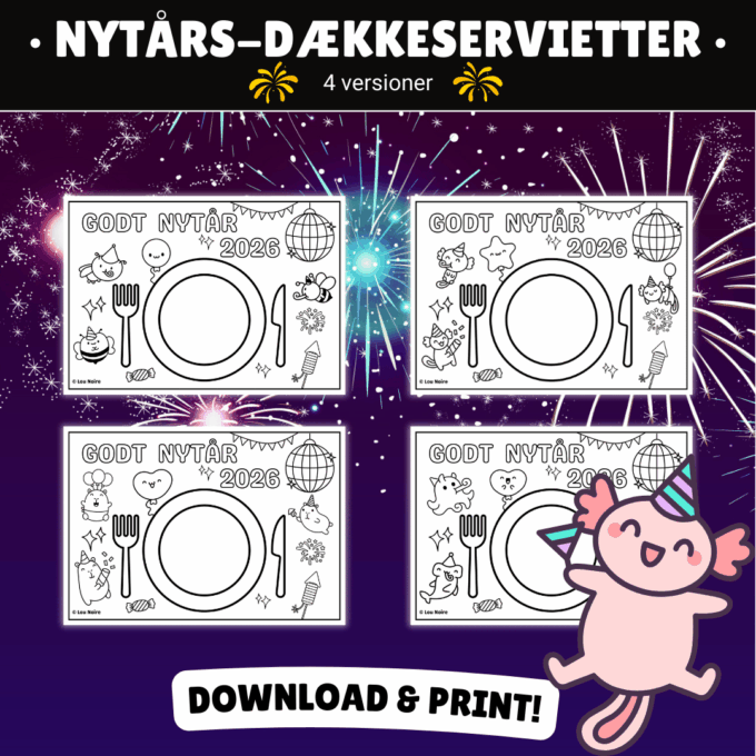 Dækkeserviet til Nytår - 4 stk. - Lou Noire - Nytårslege for børn