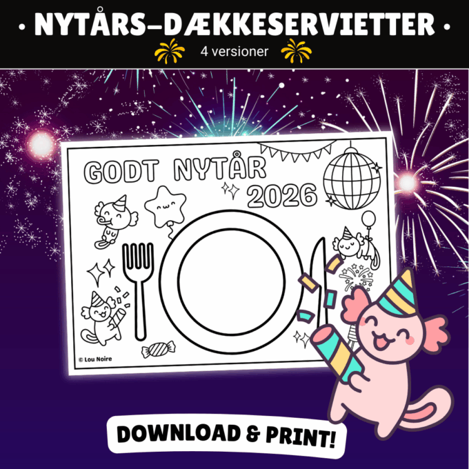 Dækkeserviet til Nytår - 4 stk. - Lou Noire - Underholdning for børn til nytår