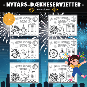 Dækkeserviet til Nytår - 6 stk. - Underholdning for børn til nytår