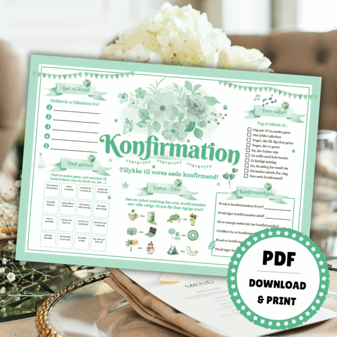 Dækkeserviet til konfirmation - grøn - Lou Noire - Cover