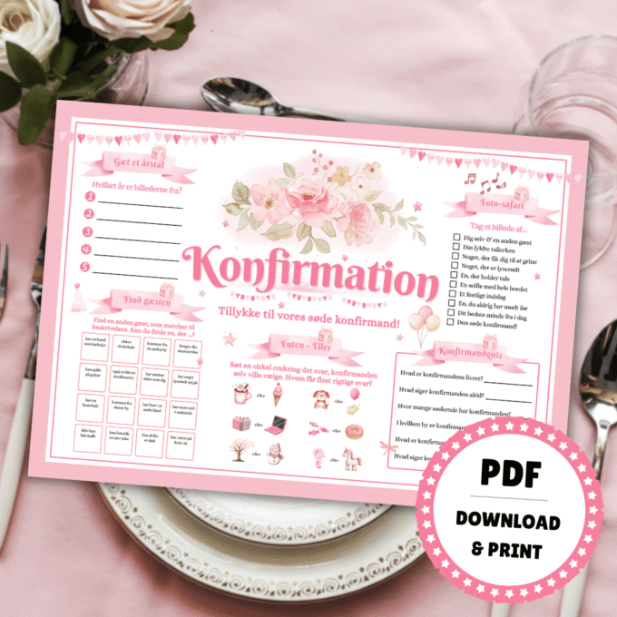 Dækkeserviet til konfirmation - pink - Lou Noire - Cover