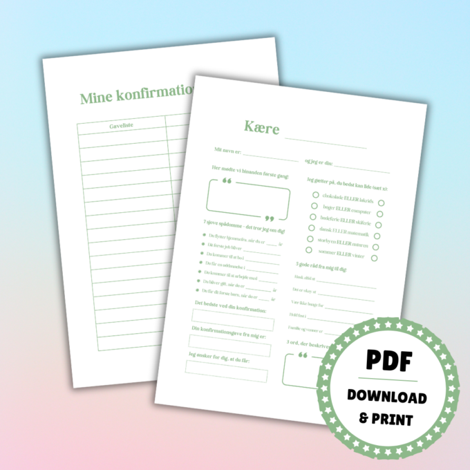 Gæstebog til konfirmation - grøn - Lou Noire - Gæsteside og Gaveliste