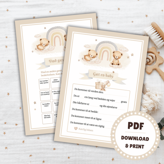 8 sjove lege til babyshower - beige - Lou Noire - Festlege