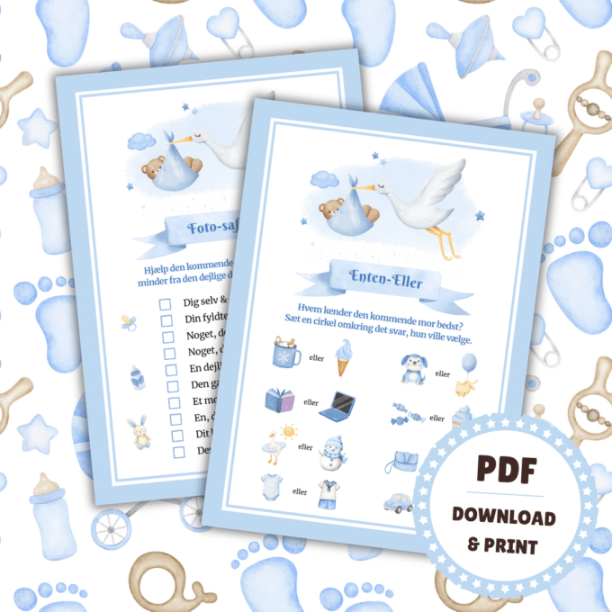 8 sjove lege til babyshower - blå - Lou Noire - Baby Shower