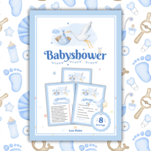 8 sjove lege til babyshower - blå - Lou Noire - Cover