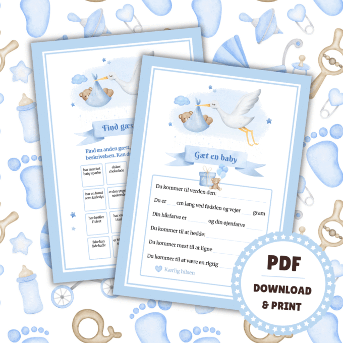 8 sjove lege til babyshower - blå - Lou Noire - Festlege