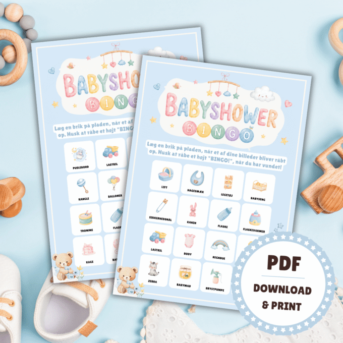 Babyshower-bingo - Blå (20 plader) - Lou Noire - Lege til babyshower