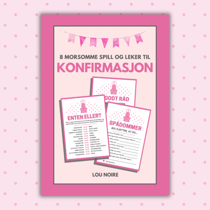 Norsk - 8 morsomme spill og leker til konfirmasjon - rosa - Lou Noire - Cover