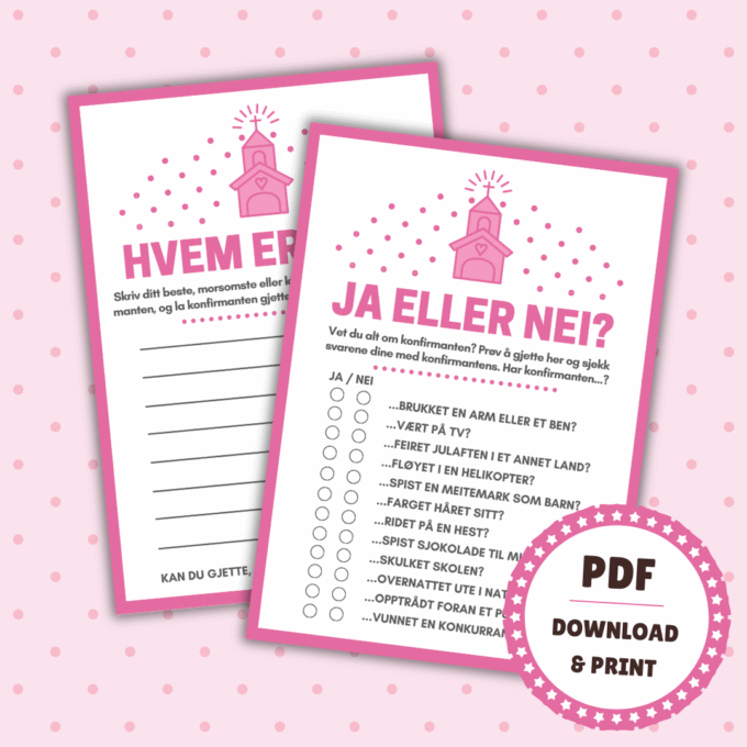 Norsk - 8 morsomme spill og leker til konfirmasjon - rosa - Lou Noire - Ja eller Nei
