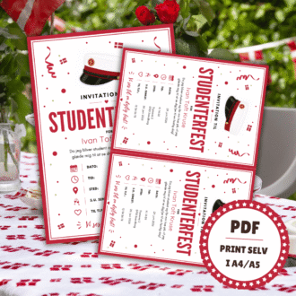 Personlig Invitation til Studenterfest - Rød - Lou Noire - A4 og A5