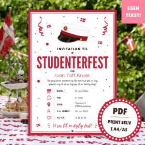 Personlig Invitation til Studenterfest - Rød - Studentergilde - Lou Noire