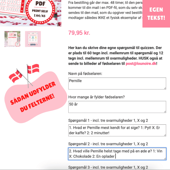 Personlig Quiz til Fødselsdag - Egen Tekst - Vejledning - Lou Noire