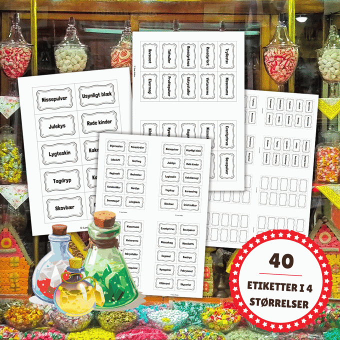 Nisse-etiketter - Tilbehør til nissedør - Lou Noire - 40 labels i 4 størrelser Nisse-etiketter - Tilbehør til nissedør - Lou Noire - 40 labels i 4 størrelser